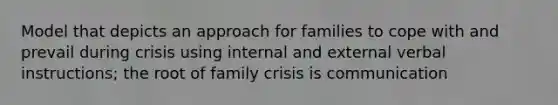 Model that depicts an approach for families to cope with and prevail during crisis using internal and external verbal instructions; the root of family crisis is communication