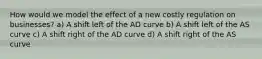 How would we model the effect of a new costly regulation on businesses? a) A shift left of the AD curve b) A shift left of the AS curve c) A shift right of the AD curve d) A shift right of the AS curve