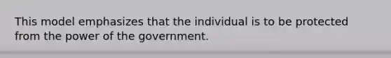 This model emphasizes that the individual is to be protected from the power of the government.​