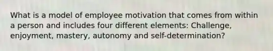 What is a model of employee motivation that comes from within a person and includes four different elements: Challenge, enjoyment, mastery, autonomy and self-determination?