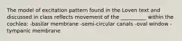 The model of excitation pattern found in the Loven text and discussed in class reflects movement of the __________ within the cochlea: -basilar membrane -semi-circular canals -oval window -tympanic membrane