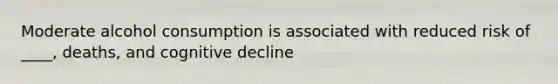 Moderate alcohol consumption is associated with reduced risk of ____, deaths, and cognitive decline