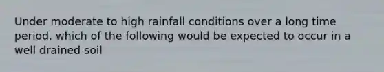 Under moderate to high rainfall conditions over a long time period, which of the following would be expected to occur in a well drained soil