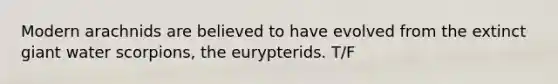 Modern arachnids are believed to have evolved from the extinct giant water scorpions, the eurypterids. T/F