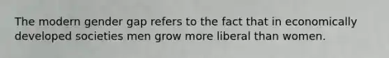 The modern gender gap refers to the fact that in economically developed societies men grow more liberal than women.