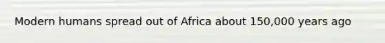 Modern humans spread out of Africa about 150,000 years ago