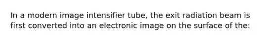 In a modern image intensifier tube, the exit radiation beam is first converted into an electronic image on the surface of the: