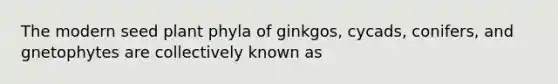 The modern seed plant phyla of ginkgos, cycads, conifers, and gnetophytes are collectively known as