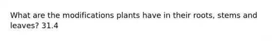 What are the modifications plants have in their roots, stems and leaves? 31.4