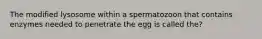 The modified lysosome within a spermatozoon that contains enzymes needed to penetrate the egg is called the?