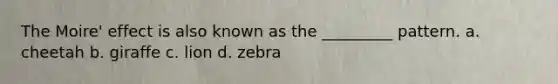 The Moire' effect is also known as the _________ pattern. a. cheetah b. giraffe c. lion d. zebra