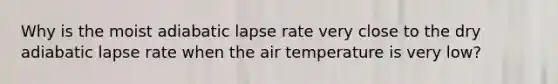 Why is the moist adiabatic lapse rate very close to the dry adiabatic lapse rate when the air temperature is very low?