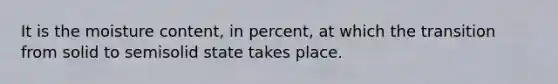 It is the moisture content, in percent, at which the transition from solid to semisolid state takes place.