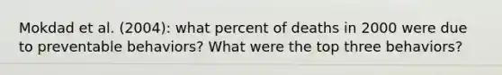 Mokdad et al. (2004): what percent of deaths in 2000 were due to preventable behaviors? What were the top three behaviors?