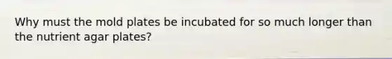 Why must the mold plates be incubated for so much longer than the nutrient agar plates?