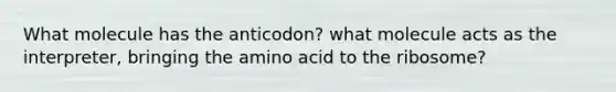 What molecule has the anticodon? what molecule acts as the interpreter, bringing the amino acid to the ribosome?