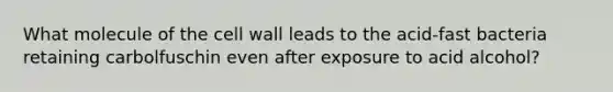 What molecule of the cell wall leads to the acid-fast bacteria retaining carbolfuschin even after exposure to acid alcohol?