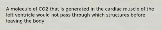 A molecule of CO2 that is generated in the cardiac muscle of the left ventricle would not pass through which structures before leaving the body