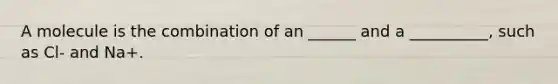 A molecule is the combination of an ______ and a __________, such as Cl- and Na+.