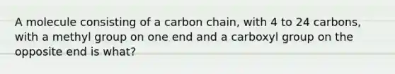 A molecule consisting of a carbon chain, with 4 to 24 carbons, with a methyl group on one end and a carboxyl group on the opposite end is what?