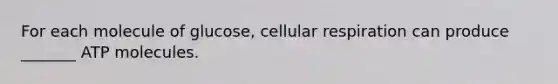 For each molecule of glucose, cellular respiration can produce _______ ATP molecules.