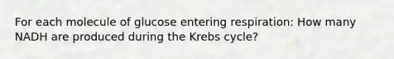 For each molecule of glucose entering respiration: How many NADH are produced during the Krebs cycle?