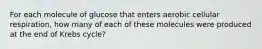 For each molecule of glucose that enters aerobic cellular respiration, how many of each of these molecules were produced at the end of Krebs cycle?