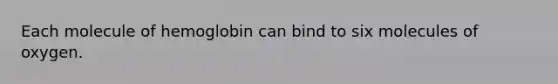 Each molecule of hemoglobin can bind to six molecules of oxygen.