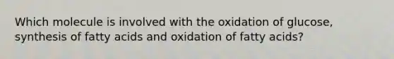 Which molecule is involved with the oxidation of glucose, synthesis of fatty acids and oxidation of fatty acids?