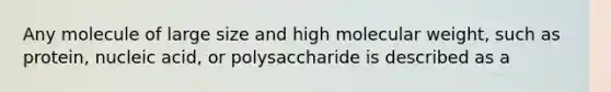 Any molecule of large size and high molecular weight, such as protein, nucleic acid, or polysaccharide is described as a