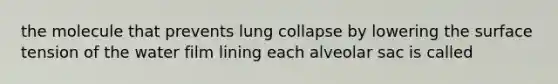 the molecule that prevents lung collapse by lowering the surface tension of the water film lining each alveolar sac is called