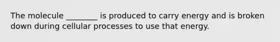 The molecule ________ is produced to carry energy and is broken down during cellular processes to use that energy.