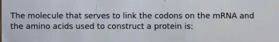 The molecule that serves to link the codons on the mRNA and the amino acids used to construct a protein is: