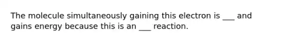 The molecule simultaneously gaining this electron is ___ and gains energy because this is an ___ reaction.