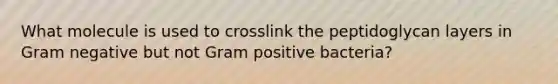 What molecule is used to crosslink the peptidoglycan layers in Gram negative but not Gram positive bacteria?