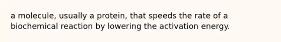 a molecule, usually a protein, that speeds the rate of a biochemical reaction by lowering the activation energy.