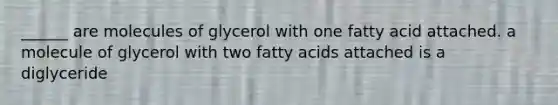 ______ are molecules of glycerol with one fatty acid attached. a molecule of glycerol with two fatty acids attached is a diglyceride