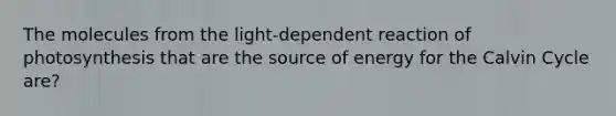 The molecules from the light-dependent reaction of photosynthesis that are the source of energy for the Calvin Cycle are?