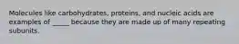 Molecules like carbohydrates, proteins, and nucleic acids are examples of _____ because they are made up of many repeating subunits.