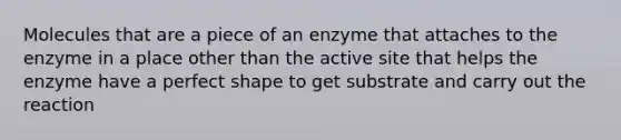 Molecules that are a piece of an enzyme that attaches to the enzyme in a place other than the active site that helps the enzyme have a perfect shape to get substrate and carry out the reaction