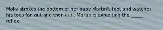 Molly strokes the bottom of her baby Martin's foot and watches his toes fan out and then curl. Martin is exhibiting the _____ reflex.