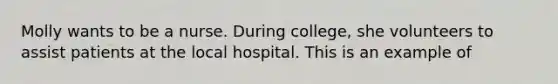 Molly wants to be a nurse. During college, she volunteers to assist patients at the local hospital. This is an example of