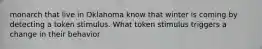 monarch that live in Oklahoma know that winter is coming by detecting a token stimulus. What token stimulus triggers a change in their behavior