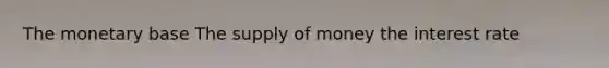 The monetary base The supply of money the interest rate