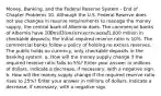 Money, Banking, and the Federal Reserve System - End of Chapter Problems 10. Although the U.S. Federal Reserve does not use changes in reserve requirements to manage the money supply, the central bank of Albernia does. The commercial banks of Albernia have 100 million in reserves and1,000 million in checkable deposits; the initial required reserve ratio is 10%. The commercial banks follow a policy of holding no excess reserves. The public holds no currency, only checkable deposits in the banking system. a. How will the money supply change if the required reserve ratio falls to 5%? Enter your answer in millions of dollars. Indicate a decrease, if necessary, with a negative sign. b. How will the money supply change if the required reserve ratio rises to 25%? Enter your answer in millions of dollars. Indicate a decrease, if necessary, with a negative sign.