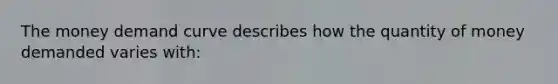 The money demand curve describes how the quantity of money demanded varies with: