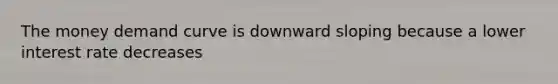 The money demand curve is downward sloping because a lower interest rate decreases