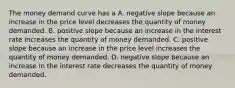 The money demand curve has a A. negative slope because an increase in the price level decreases the quantity of money demanded. B. positive slope because an increase in the interest rate increases the quantity of money demanded. C. positive slope because an increase in the price level increases the quantity of money demanded. D. negative slope because an increase in the interest rate decreases the quantity of money demanded.