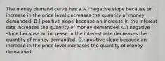 The money demand curve has a A.) negative slope because an increase in the price level decreases the quantity of money demanded. B.) positive slope because an increase in the interest rate increases the quantity of money demanded. C.) negative slope because an increase in the interest rate decreases the quantity of money demanded. D.) positive slope because an increase in the price level increases the quantity of money demanded.