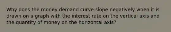 Why does the money demand curve slope negatively when it is drawn on a graph with the interest rate on the vertical axis and the quantity of money on the horizontal axis?